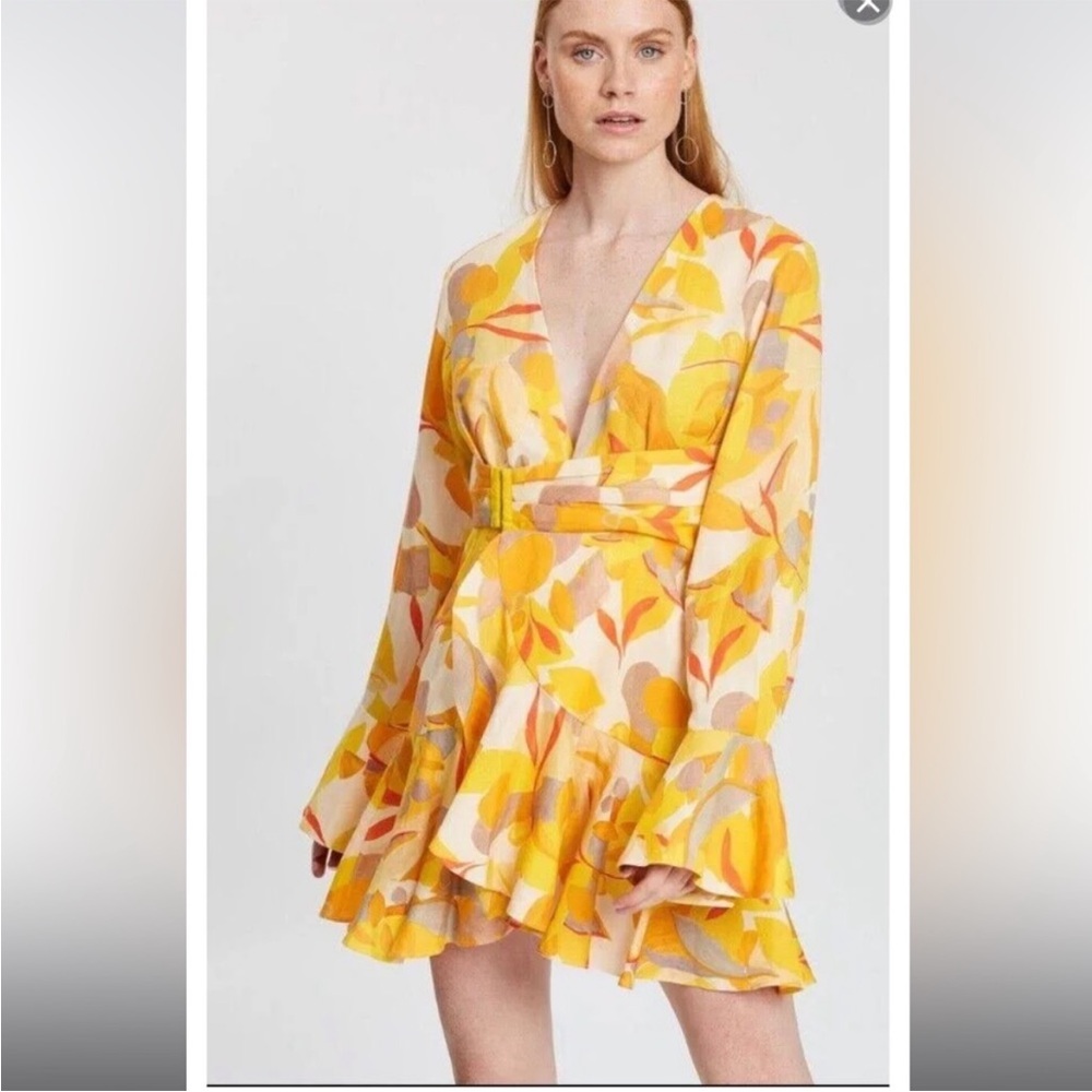 Acler Corcica Linen  Yellow Size 8 Wrap Dress - Picture 2 of 16